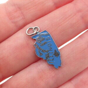 French & Franklin Sterling Silver Vintage Enamel Illinois State Map Mini Pendant